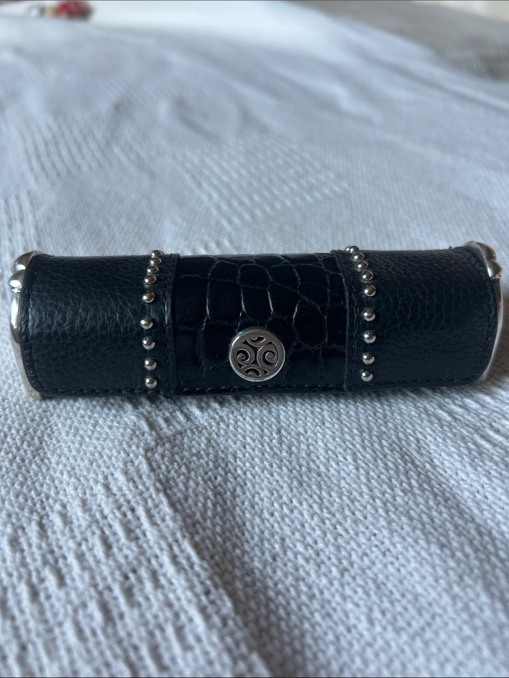 Brighton Vintage Black Crocodile Embossed Calf Leather Tube Lipstick Case